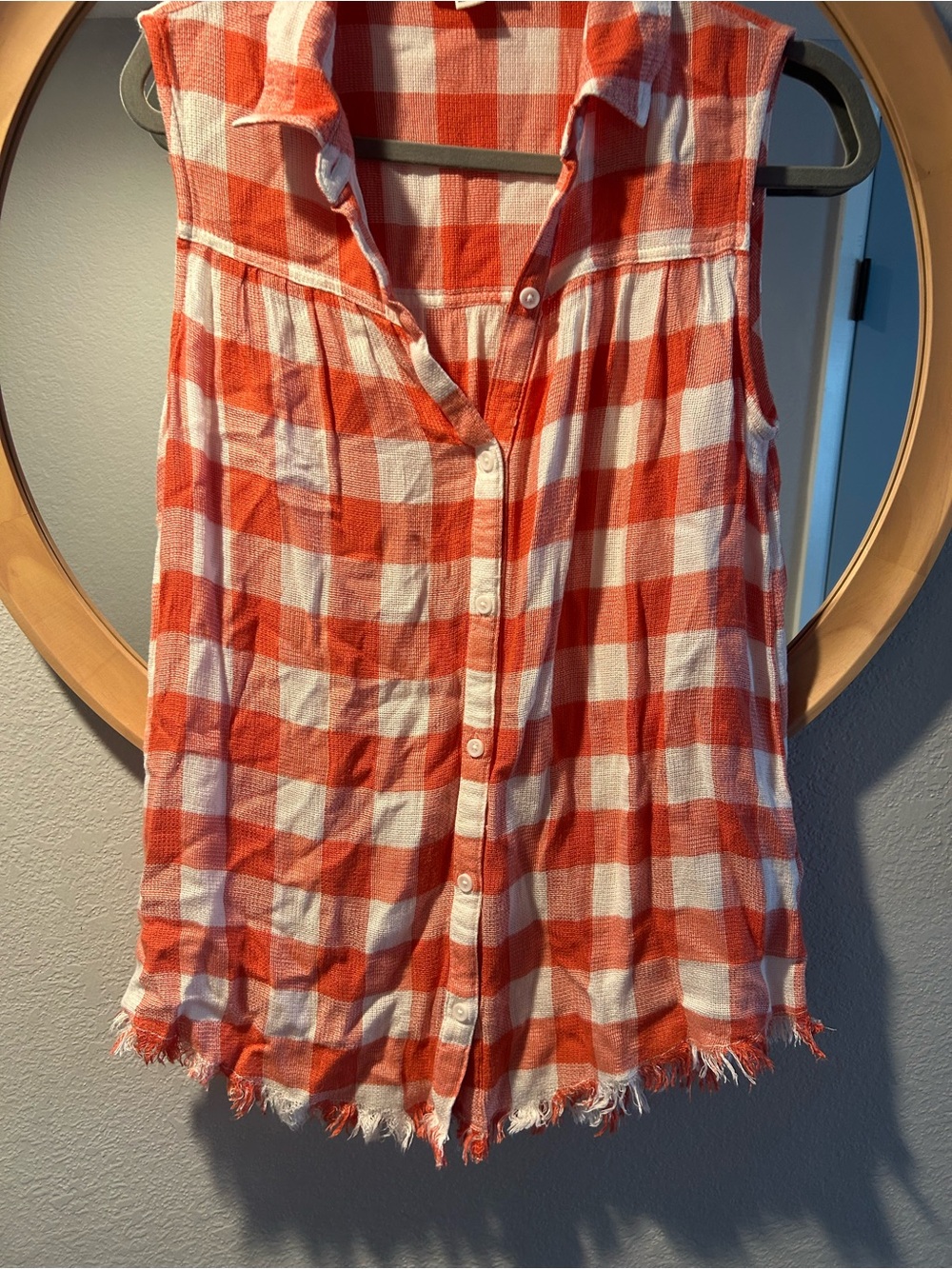 beachlunchlounge Orange & White Checkered Sleeveless Top